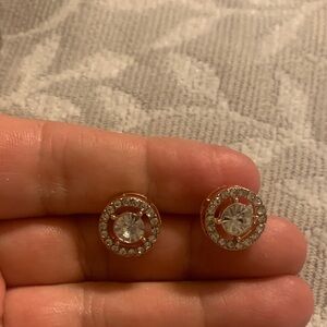 Rose Gold Crystal Halo Stud Earrings - Classic Women's Jewelry